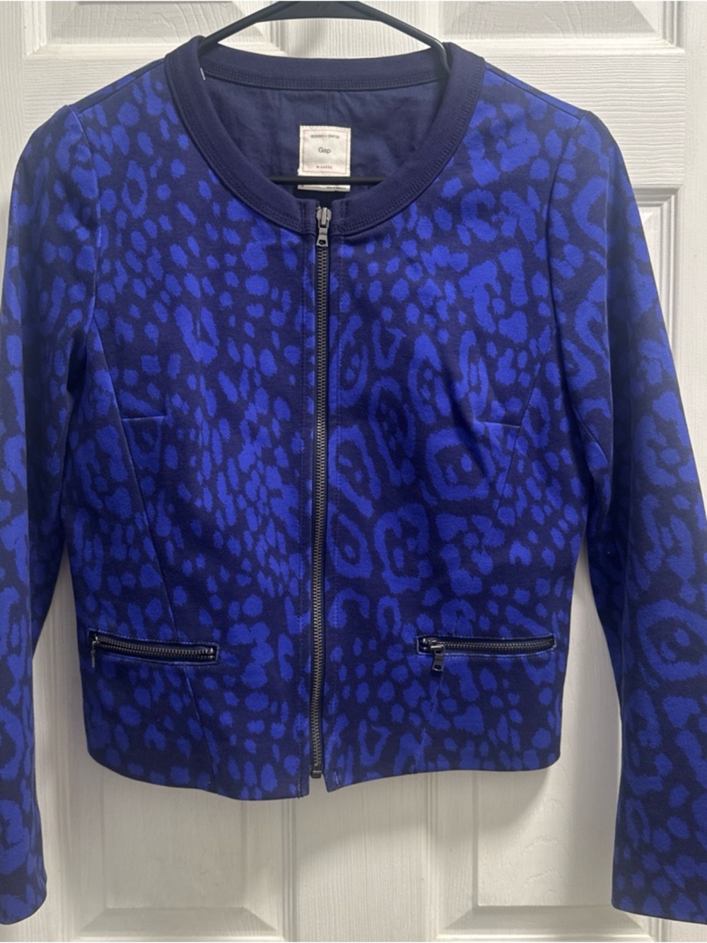 GAP Women's Royal Blue Animal-Print Zip Jacket